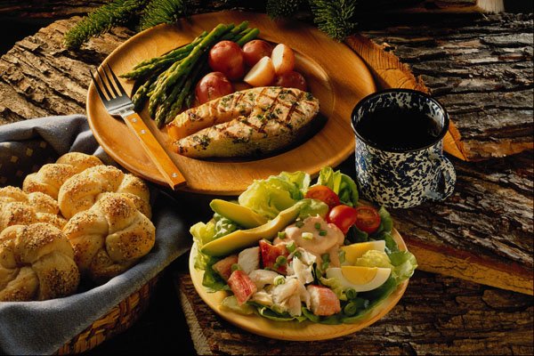 587081 Salmon Dinner With Seafood Salad A4 Photo Print