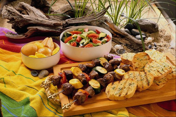 587085 Beef Shish Kabob With Salads A4 Photo Print