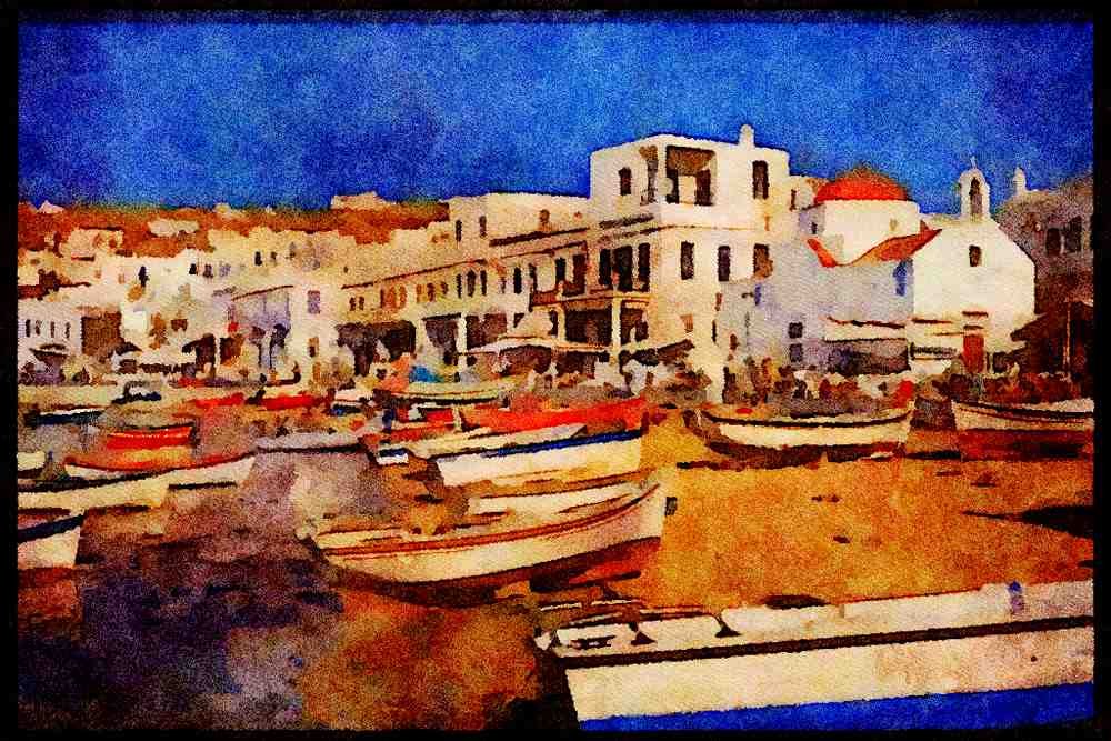 588015 Harbor, Mykonos, Greece A4 Limited Edition Watercolour Print