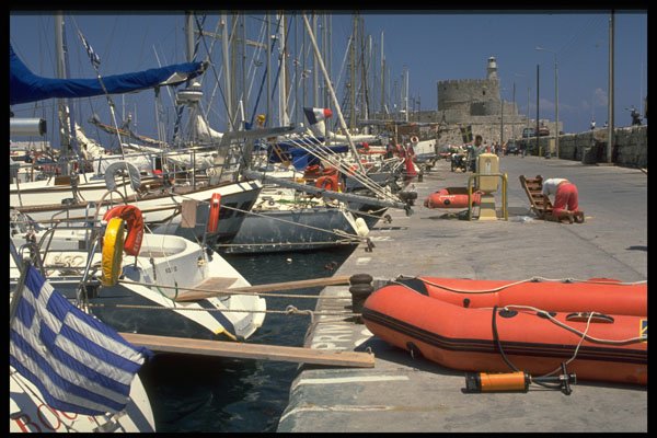 588017 Mandraki Harbor, Rhodes, Greece A4 Photo Print