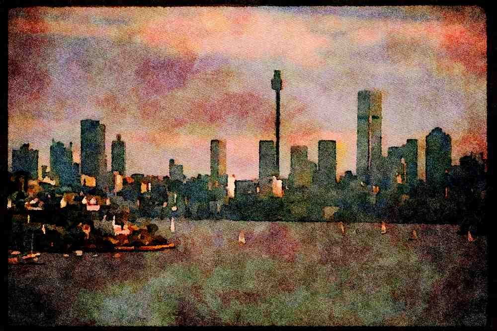 588020 Sydney Skyline And Harbor, Australia A4 Limited Edition Watercolour Print