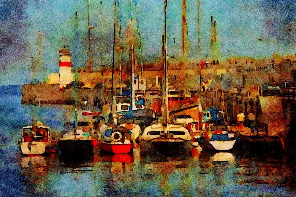 588039 Yachts In The Outer Harbor, Douglas, Isle Of Man, England A4 Limited Edition Watercolour Print