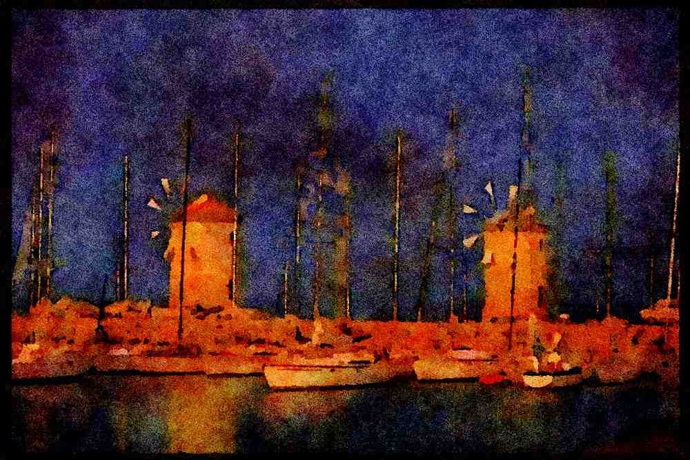 588045 Mandraki Harbor, Rhodes, Greece A4 Limited Edition Watercolour Print