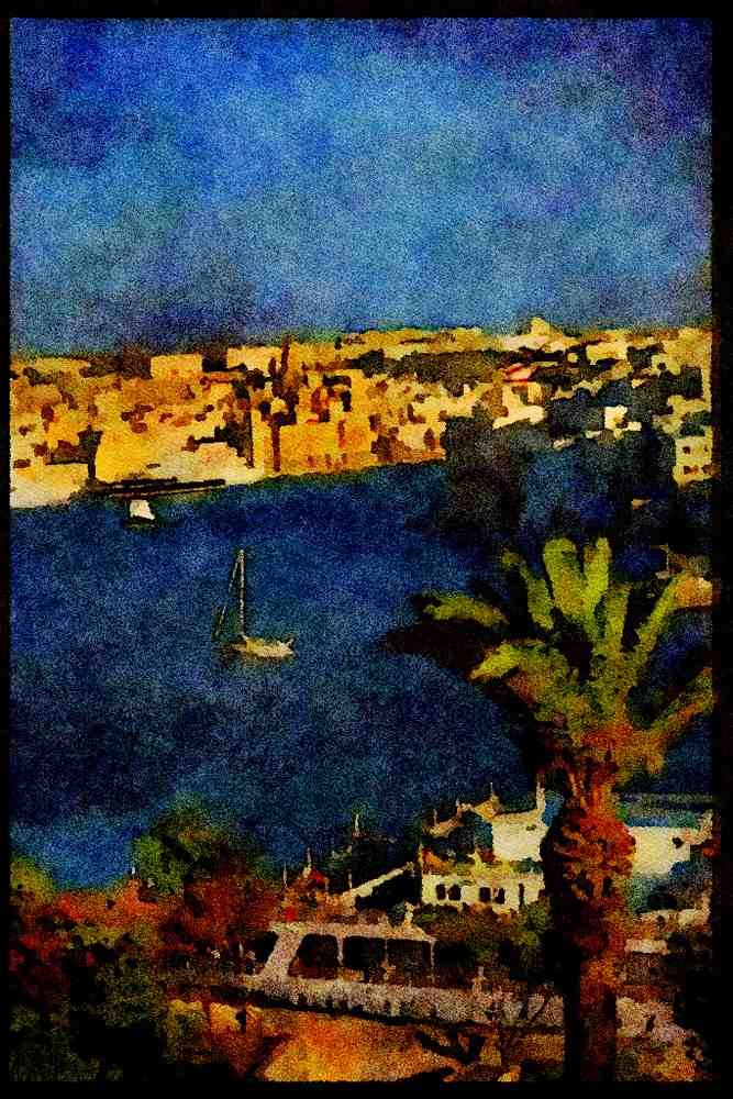 588047 View Of Harbor With Yacht, Grand Harbor, Malta A4 Limited Edition Watercolour Print