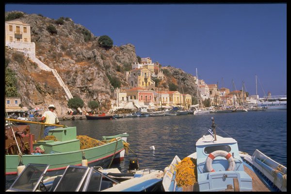 588054 Harbor, Symi, Greece A4 Photo Print