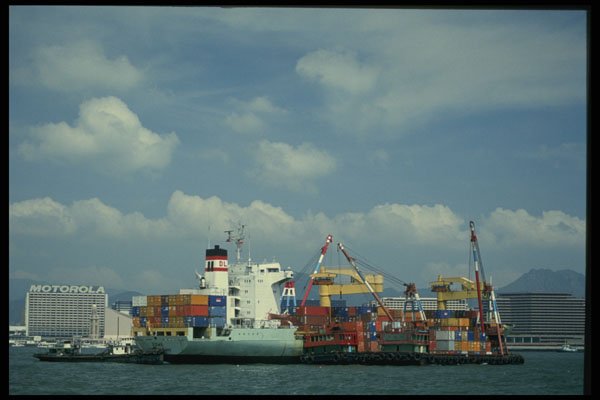 588060 Ship Unloading In Hong Kong Harbor A4 Photo Print