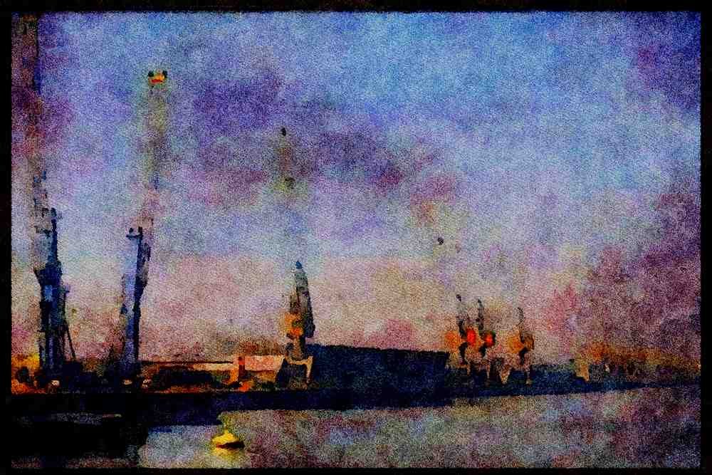 588062 A Quiet Quayside In The Waalhaven, Rotterdam, Netherlands A4 Limited Edition Watercolour Print
