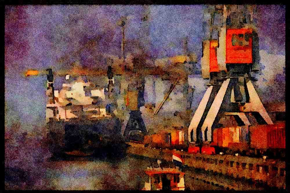 588063 A Typical Scene In The Waalhaven Basin, Rotterdam, Netherlands A4 Limited Edition Watercolour Print