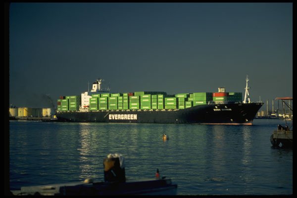 588066 Container Ship Arriving, Los Angeles Harbor, California A4 Photo Print
