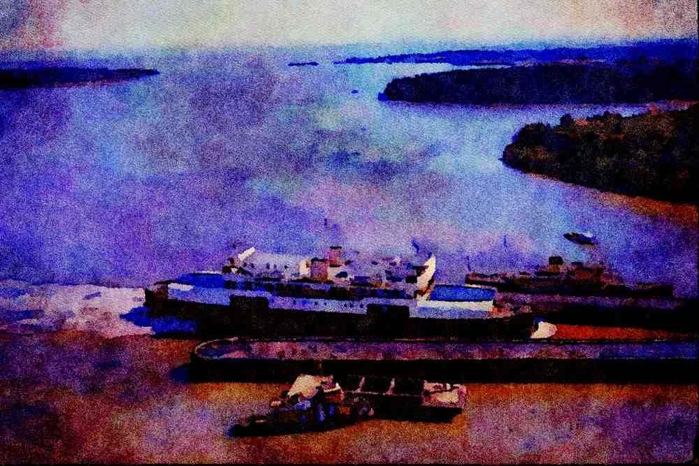 588070 Ferry In Woods Harbor, Canada A4 Limited Edition Watercolour Print