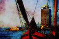 588074 Seagoing Traffic On The _IJ_ River, Amsterdam, Netherlands A4 Limited Edition Watercolour Print