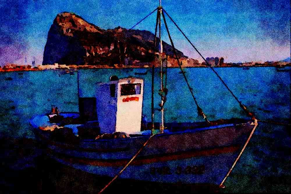 588082 _The Rock_, La Linea Harbor, Spain A4 Limited Edition Watercolour Print