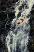 589054 Cliff Divers Against Waterfall A4 Photo Print