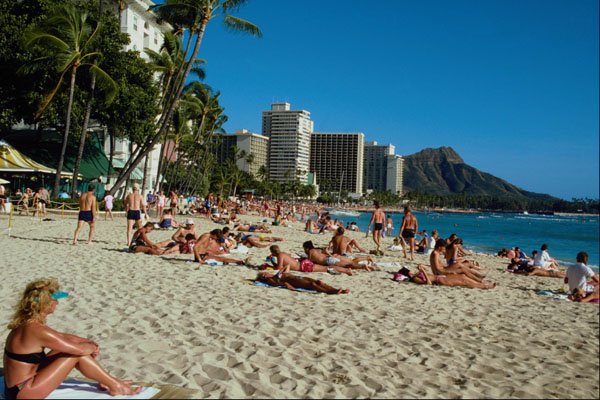 589068 Waikiki Beach Scene A4 Photo Print
