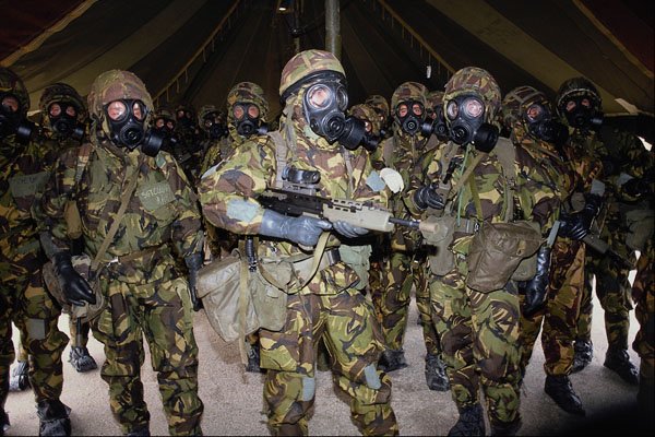 590076 Allied Troops During Chemical Gas Alert, Gulf War A4 Photo Print