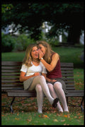 592005 Girls Sitting On Bench A4 Photo Print