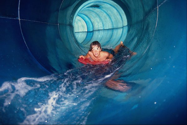 592065 Boy In Flume, Swimming Pool, Leisure Center, England A4 Photo Print