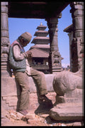 595034 Pagoda And Old Man, Old Kathmandu A4 Photo Print