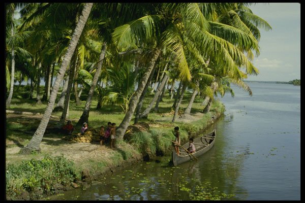 595053 Boat With Kids On The Backwaters, Kerala Statue A4 Photo Print