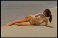 596030 Brunette In A Gold Bikini Lying On Her Side A4 Photo Print