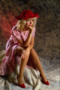 596064 Girl In A Red And White Dress A4 Photo Print