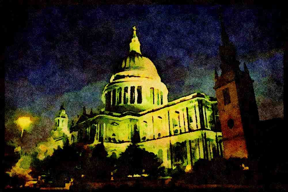 597024 St. Paul's Cathedral Illuminated, London, England A4 Limited Edition Watercolour Print
