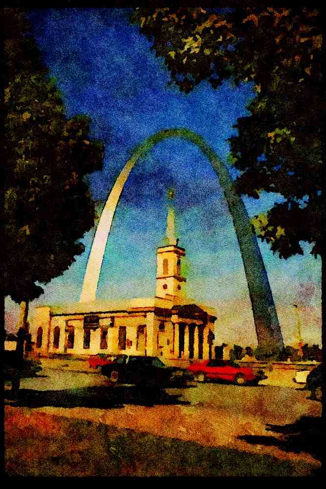 597031 Gateway Arch With Old Cathedral, St. Louis, Missouri A4 Limited Edition Watercolour Print