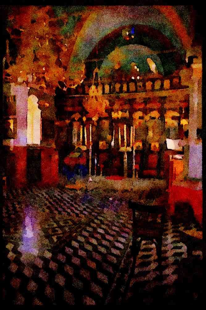 597043 Interior Of Church, Greece A4 Limited Edition Watercolour Print