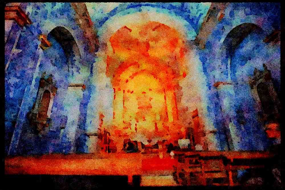 597053 Tile Work, Interior Of Church, Portugal A4 Limited Edition Watercolour Print