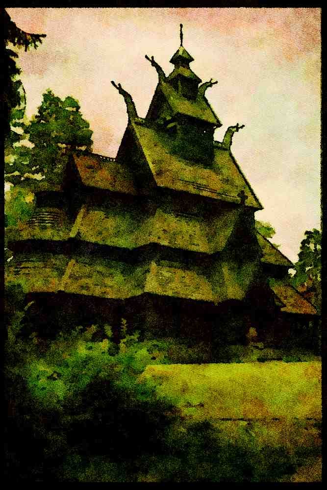 597054 Stave Church, Norway A4 Limited Edition Watercolour Print