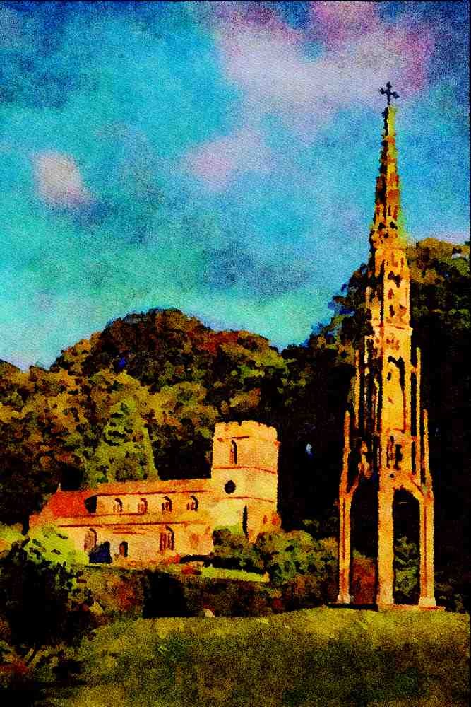 597067 Stourton Church And Tower, Wiltshire, England A4 Limited Edition Watercolour Print