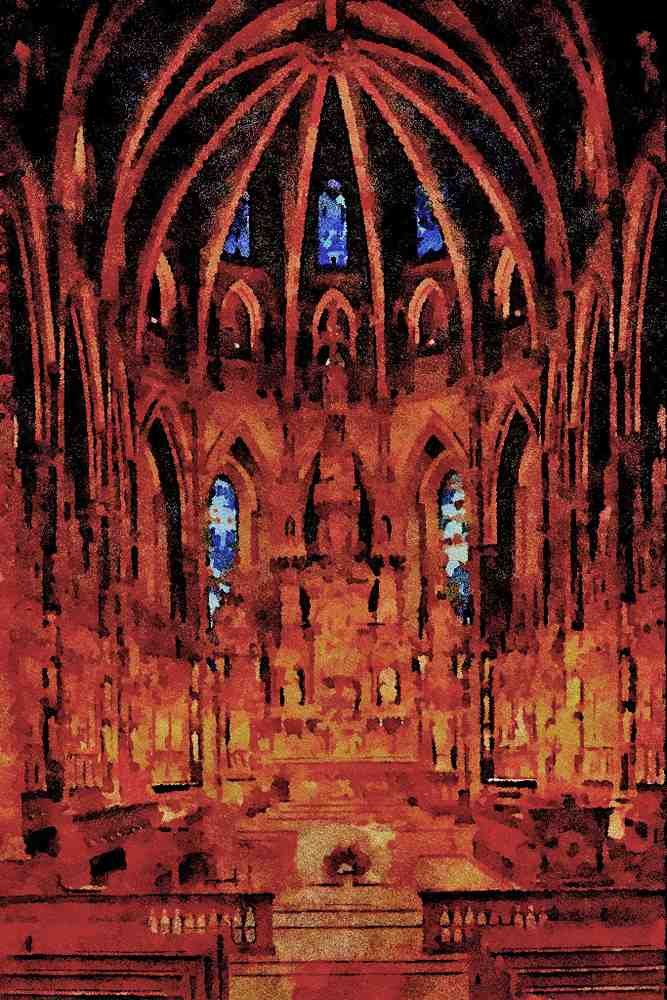 597073 Sanctuary With Altar, Notre Dame Cathedral, Ottawa, Canada A4 Limited Edition Watercolour Print