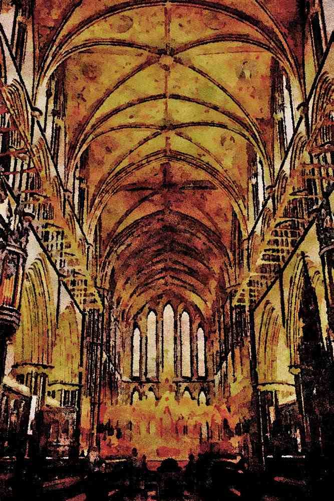 597085 Worcester Cathedral Interior, England A4 Limited Edition Watercolour Print