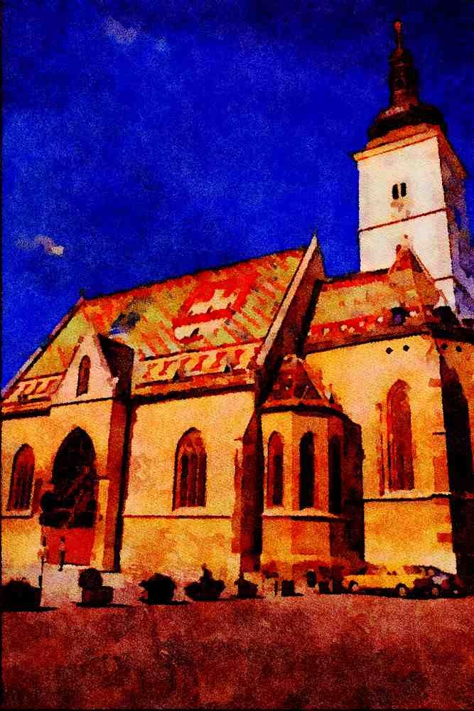 597090 St. Mark's Church, Zagreb, Croatia A4 Limited Edition Watercolour Print