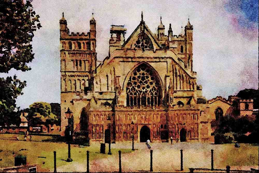 597093 Exeter Cathedral, England A4 Limited Edition Watercolour Print