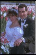 598005 Bride And Groom In Front Of Tulips A4 Photo Print