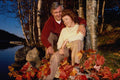 598081 Married Couple In Autumn Leaves, Nova Scotia, Canada A4 Photo Print