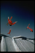 599003 Three Freestyle Skiers Performing Somersaults A4 Photo Print