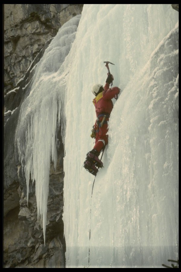 599019 Climber On Unclimbed Icefall, Elbow Valley A4 Photo Print