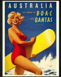 6 fly to australia surfing 1950s Advert A4 Photo Print
