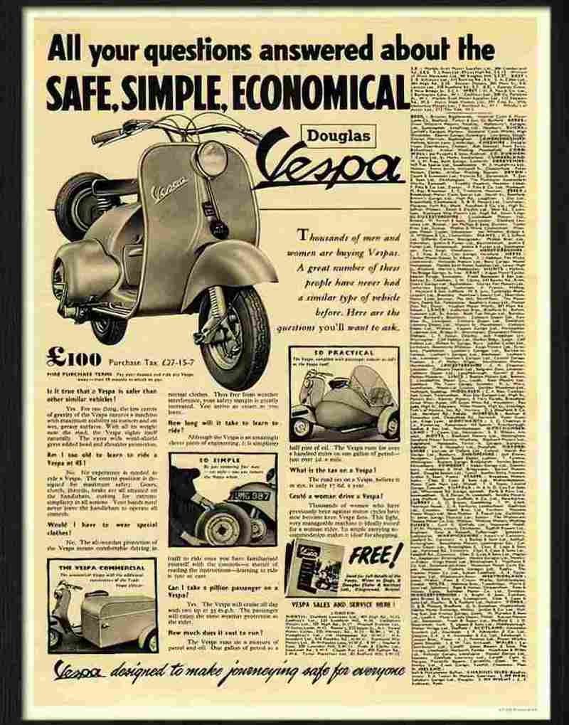 6 vespa scooter advert 1950s 2 Advert A4 Photo Print