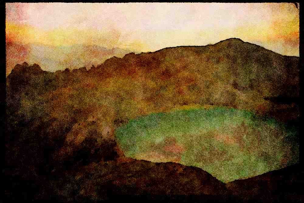 603044 Kelimutu Crater Lakes, Moni, Indonesia A4 Limited Edition Watercolour Print