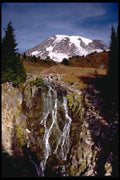 603049 Waterfall And Peak, Mount Rainier National Park, U.S.A. A4 Photo Print