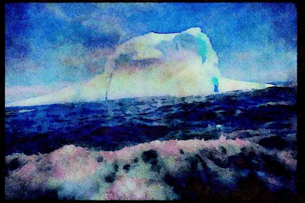 603057 Large Icebergs, Newfoundland, Canada A4 Limited Edition Watercolour Print