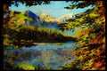 603059 Mountaintop With River, Jasper, Alberta, Canada A4 Limited Edition Watercolour Print