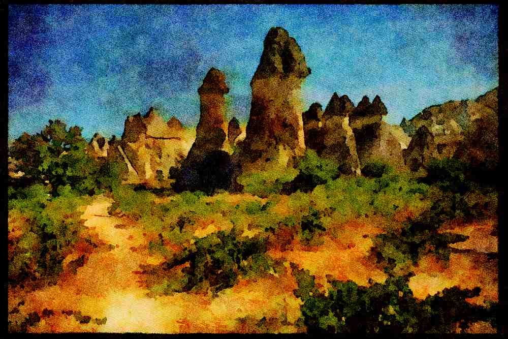 603064 Capadocia Fairy Chimneys, Turkey A4 Limited Edition Watercolour Print