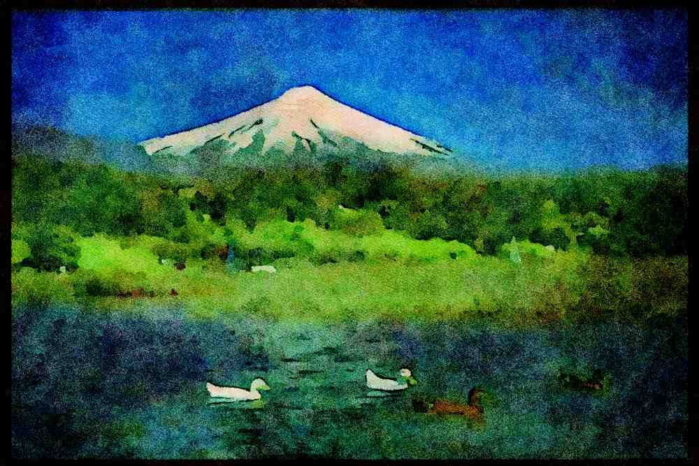 603088 Lake Villarica And Volcano, Chile A4 Limited Edition Watercolour Print