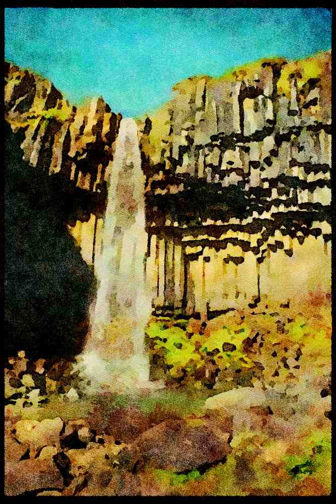 603095 The Svartifoss Waterfall, Skaftafell Park, Iceland A4 Limited Edition Watercolour Print