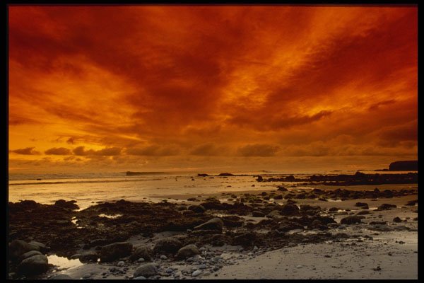 604042 Tide Pools Under A Fire Sky, Laguna Beach, California A4 Photo Print
