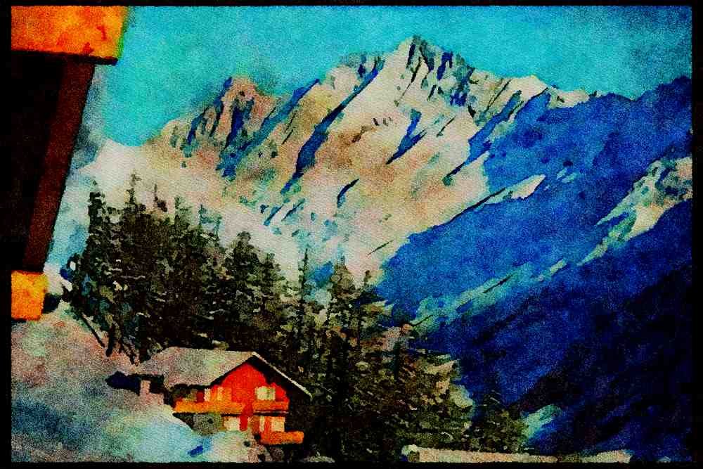 605000 Lotschental In Winter, Switzerland A4 Limited Edition Watercolour Print